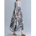 Plant Print Pocket Round Neck Cotton Dress Plant Print Pocket Round Neck Cotton Dress