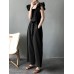 Solid Ruffle Sleeve Pocket Square Collar Wide Leg Jumpsuit Solid Ruffle Sleeve Pocket Square Collar Wide Leg Jumpsuit