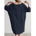 Solid Color 3 4 Sleeve O neck Pocket Cotton Dress Solid Color 3 4 Sleeve O neck Pocket Cotton Dress