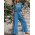 Embroidery Drawstring Waist Ruffle Wide Leg Two Pieces Suit Embroidery Drawstring Waist Ruffle Wide Leg Two Pieces Suit
