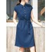 Solid Button Pocket Sash Lapel Casual Cotton Midi Dress Solid Button Pocket Sash Lapel Casual Cotton Midi Dress
