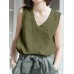 Cotton Solid V neck Casual Sleeveless Tank Top Cotton Solid V neck Casual Sleeveless Tank Top