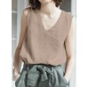 Cotton Solid V  neck Casual Sleeveless Tank Top