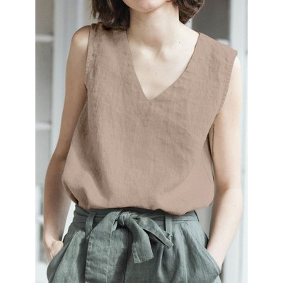 Cotton Solid V neck Casual Sleeveless Tank Top Cotton Solid V neck Casual Sleeveless Tank Top