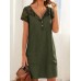 Solid Button Pocket Patchwork Hollow Out Short Sleeve Casual Dress Solid Button Pocket Patchwork Hollow Out Short Sleeve Casual Dress