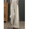 Women Solid Drawstring Waist Pocket Wide Leg Pants