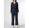 Solid Wrap Button Lapel Pocket Long Sleeve Jumpsuit
