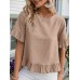 Solid Ruffle Round Neck Short Sleeve Casual Blouse Solid Ruffle Round Neck Short Sleeve Casual Blouse