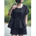 Leisure Solid Pocket Ruched High Low Hem Elastic Waist Cotton Suit Leisure Solid Pocket Ruched High Low Hem Elastic Waist Cotton Suit