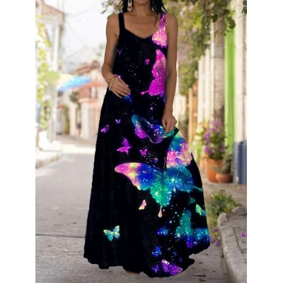 Fashionable women's black butterfly printed long dress with long sleeves HF2313-02-03 Fashionable women's black butterfly printed long dress with long sleeves HF2313-02-03