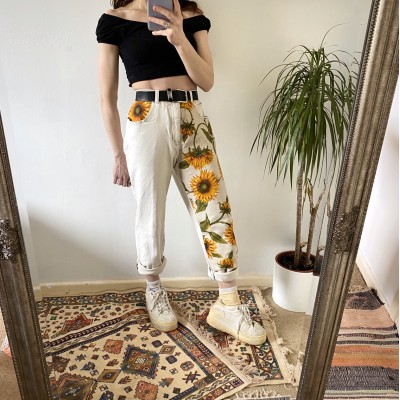 women's sunflower pattern trousers HE1511-03-01 women's sunflower pattern trousers HE1511-03-01