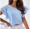 Lace panel short-sleeved T-shirt HF1808-04-03