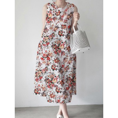 Flower Print Sleeveless Round Neck Print Dress Flower Print Sleeveless Round Neck Print Dress