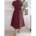 Solid Drawstring Short Sleeve Round Neck Casual Midi Dress Solid Drawstring Short Sleeve Round Neck Casual Midi Dress