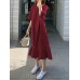 Leisure Solid Ruffle V Neck Midi Casual Dress Leisure Solid Ruffle V Neck Midi Casual Dress