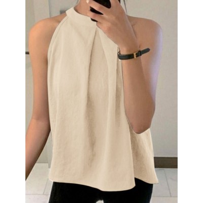 Women Solid Keyhole Back Sleeveless Halter Tank Top Women Solid Keyhole Back Sleeveless Halter Tank Top