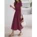 Solid Drawstring Short Sleeve Round Neck Casual Midi Dress Solid Drawstring Short Sleeve Round Neck Casual Midi Dress