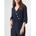 Solid Wrap Button Lapel Pocket Long Sleeve Jumpsuit Solid Wrap Button Lapel Pocket Long Sleeve Jumpsuit