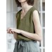 Cotton Solid V neck Casual Sleeveless Tank Top Cotton Solid V neck Casual Sleeveless Tank Top