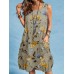 Plant Print Button Pocket Sleeveless Round Neck Print Midi Dress Plant Print Button Pocket Sleeveless Round Neck Print Midi Dress