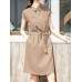 Solid Button Pocket Sash Lapel Casual Cotton Midi Dress Solid Button Pocket Sash Lapel Casual Cotton Midi Dress