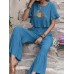 Embroidery Drawstring Waist Ruffle Wide Leg Two Pieces Suit Embroidery Drawstring Waist Ruffle Wide Leg Two Pieces Suit
