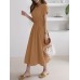 Solid Drawstring Short Sleeve Round Neck Casual Midi Dress Solid Drawstring Short Sleeve Round Neck Casual Midi Dress