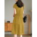 Solid Pocket Drawstring Waist Button V neck Short Sleeve Dress Solid Pocket Drawstring Waist Button V neck Short Sleeve Dress