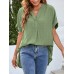 Solid Split Roll Sleeve High Low Hem Casual Blouse Solid Split Roll Sleeve High Low Hem Casual Blouse