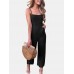 Solid Color Button Pocket Zipper Strap Sleeveless Loose Casual Jumpsuit Solid Color Button Pocket Zipper Strap Sleeveless Loose Casual Jumpsuit