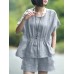 Leisure Solid Pocket Ruched High Low Hem Elastic Waist Cotton Suit Leisure Solid Pocket Ruched High Low Hem Elastic Waist Cotton Suit