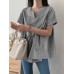 Stripe Print Notch Neck Short Sleeve Loose Blouse Stripe Print Notch Neck Short Sleeve Loose Blouse