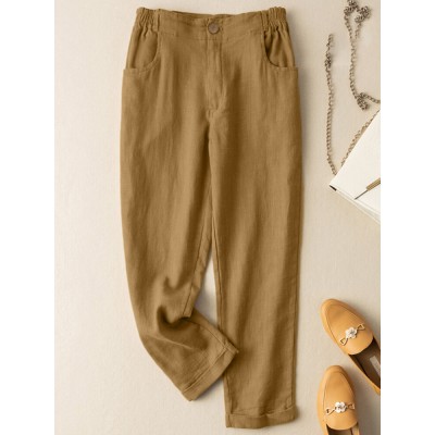 Solid Pocket Elastic Waist Casual Harem Pants For Women Solid Pocket Elastic Waist Casual Harem Pants For Women