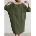 Solid Color 3 4 Sleeve O neck Pocket Cotton Dress Solid Color 3 4 Sleeve O neck Pocket Cotton Dress