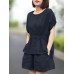 Leisure Solid Pocket Ruched High Low Hem Elastic Waist Cotton Suit Leisure Solid Pocket Ruched High Low Hem Elastic Waist Cotton Suit