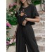 Embroidery Drawstring Waist Ruffle Wide Leg Two Pieces Suit Embroidery Drawstring Waist Ruffle Wide Leg Two Pieces Suit