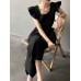 Solid Ruffle Sleeve Pocket Square Collar Wide Leg Jumpsuit Solid Ruffle Sleeve Pocket Square Collar Wide Leg Jumpsuit