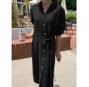 Solid Button Knotted Lapel Casual Shirt Dress