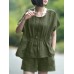 Leisure Solid Pocket Ruched High Low Hem Elastic Waist Cotton Suit Leisure Solid Pocket Ruched High Low Hem Elastic Waist Cotton Suit