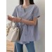 Stripe Print Notch Neck Short Sleeve Loose Blouse Stripe Print Notch Neck Short Sleeve Loose Blouse