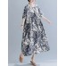Plant Print Pocket Round Neck Cotton Dress Plant Print Pocket Round Neck Cotton Dress