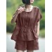 Leisure Solid Pocket Ruched High Low Hem Elastic Waist Cotton Suit Leisure Solid Pocket Ruched High Low Hem Elastic Waist Cotton Suit
