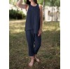 Solid Round Neck Sleeveless Irregular Hem Casual Cotton Suit