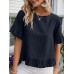 Solid Ruffle Round Neck Short Sleeve Casual Blouse Solid Ruffle Round Neck Short Sleeve Casual Blouse