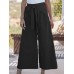 Solid Color Lace up Wide Legged Elastic Waist Cotton Pants Solid Color Lace up Wide Legged Elastic Waist Cotton Pants