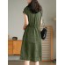 Solid Pocket Drawstring Waist Button V neck Short Sleeve Dress Solid Pocket Drawstring Waist Button V neck Short Sleeve Dress