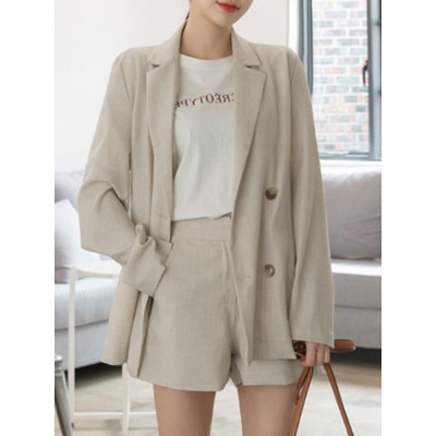 Solid Long Sleeve Button Front Pocket Two Pieces Suit Solid Long Sleeve Button Front Pocket Two Pieces Suit