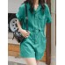 Solid Drawstring Waist Pocket Lapel Short Sleeve Cargo Romper Solid Drawstring Waist Pocket Lapel Short Sleeve Cargo Romper