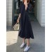 Leisure Solid Ruffle V Neck Midi Casual Dress Leisure Solid Ruffle V Neck Midi Casual Dress