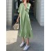 Leisure Solid Ruffle V Neck Midi Casual Dress Leisure Solid Ruffle V Neck Midi Casual Dress